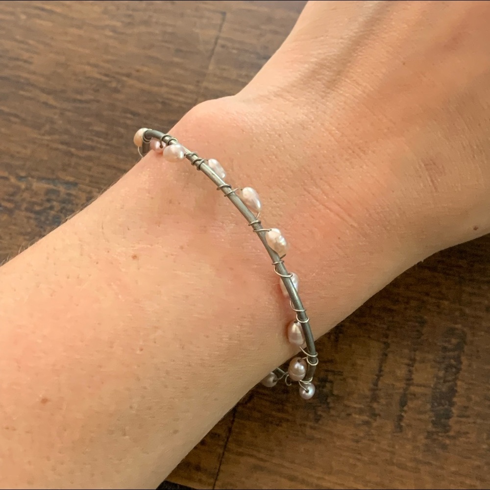 Handmade Wire Wrap Pink Cultured Freshwater Pearl Bracelet